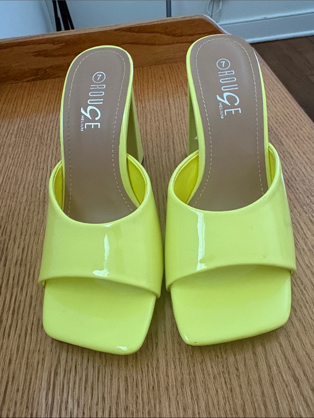 Rouge! Neon Yellow Patent Slide Mules